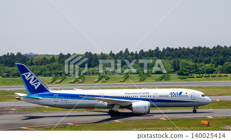 ANA passenger aircraft and the NARITA planting at Narita Airport ANA passenger aircraft and the NARITA planting at Narita Airport 140025414