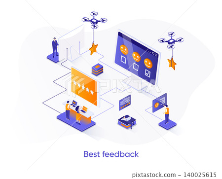 Best feedback isometric web banner. Online customers opinion, rating and review isometry concept. Social media marketing 3d scene, feedback comment design. Vector illustration with people characters. Best feedback isometric web banner. Online customers opinion, rating and review isometry concept. Social media marketing 3d scene, feedback comment design. Vector illustration with people characters. 140025615