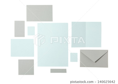 Gray and blue stationery on white, isolated on white, PNG Gray and blue stationery on white, isolated on white, PNG 140025642