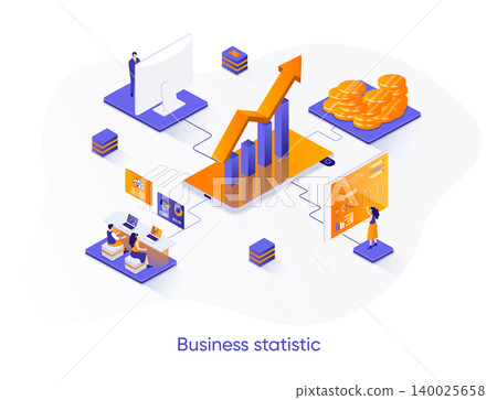 Business statistic isometric web banner. Statistical research isometry concept. Business consulting 3d scene, financial accounting and analytics flat design. Vector illustration with people characters Business statistic isometric web banner. Statistical research isometry concept. Business consulting 3d scene, financial accounting and analytics flat design. Vector illustration with people characters 140025658