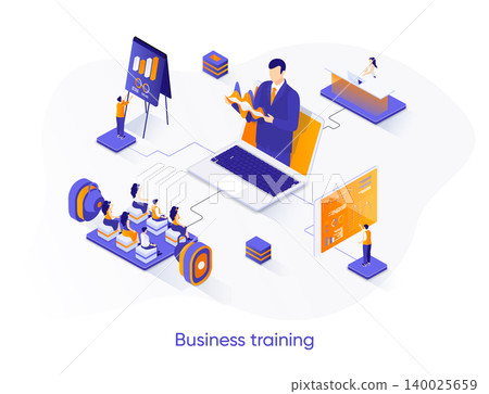 Business training isometric web banner. Business coaching isometry concept. Career growth, skills development 3d scene, motivation and mentoring flat design. Vector illustration with people characters Business training isometric web banner. Business coaching isometry concept. Career growth, skills development 3d scene, motivation and mentoring flat design. Vector illustration with people characters 140025659