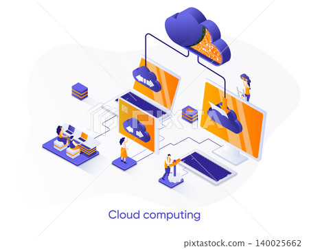 Cloud computing isometric web banner. Hosting platform isometry concept. Big data processing service 3d scene, cloud database administration flat design. Vector illustration with people characters. Cloud computing isometric web banner. Hosting platform isometry concept. Big data processing service 3d scene, cloud database administration flat design. Vector illustration with people characters. 140025662