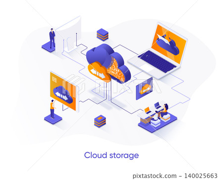 Cloud storage isometric web banner. Secure cloud storage, database system isometry concept. Internet hosting provider 3d scene, data center flat design. Vector illustration with people characters. Cloud storage isometric web banner. Secure cloud storage, database system isometry concept. Internet hosting provider 3d scene, data center flat design. Vector illustration with people characters. 140025663