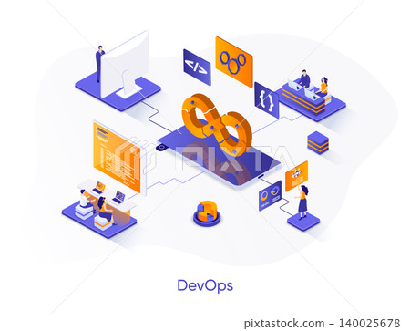 DevOps isometric web banner. Development operations isometry concept. Programming and engineering service 3d scene, computer system administration design. Vector illustration with people characters. DevOps isometric web banner. Development operations isometry concept. Programming and engineering service 3d scene, computer system administration design. Vector illustration with people characters. 140025678