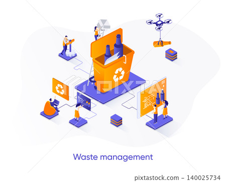 Waste management isometric web banner. Control and management of garbage utilization isometry concept. Waste collection, sorting and recycling 3d scene. Vector illustration with people characters. Waste management isometric web banner. Control and management of garbage utilization isometry concept. Waste collection, sorting and recycling 3d scene. Vector illustration with people characters. 140025734