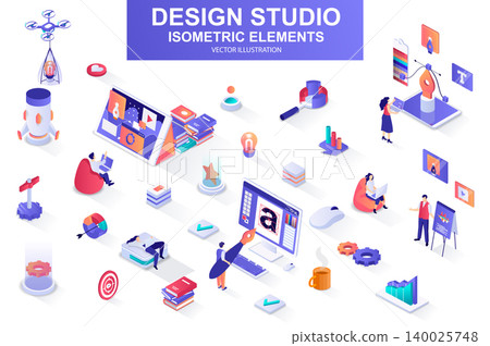 Design studio bundle of isometric elements. 140025748