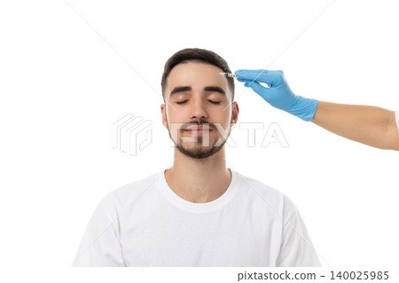 Patient receiving cosmetic skin treatment with syringe, isolated, PNG Patient receiving cosmetic skin treatment with syringe, isolated, PNG 140025985