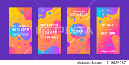 Advertising design social networks instagram stories. Set of sale web banner, poster, cover for online shopping, marketing, promo, discount products. Modern insta cover template. Vector illustration. Advertising design social networks instagram stories. Set of sale web banner, poster, cover for online shopping, marketing, promo, discount products. Modern insta cover template. Vector illustration. 140026087