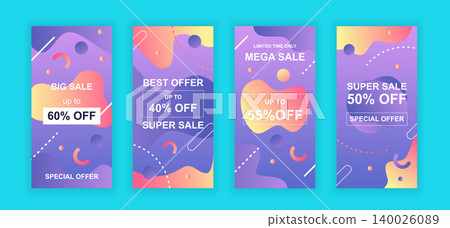 Advertising design social networks instagram stories. Set of sale web banner, poster, cover for online shopping, marketing, promo, discount products. Modern insta cover template. Vector illustration. 140026089