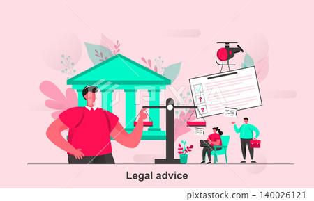 Legal advice web concept in flat style. Notary lawyer or judge consultation scene visualization. Representation in court proceeding. Vector illustration with tiny people characters in life situation. Legal advice web concept in flat style. Notary lawyer or judge consultation scene visualization. Representation in court proceeding. Vector illustration with tiny people characters in life situation. 140026121