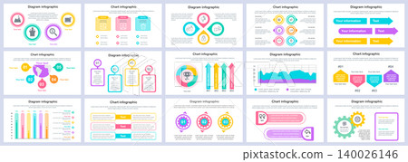 Bundle business and finance infographics presentation slides template. Different charts, diagrams, workflow, flowchart, timeline, schemes design template. Vector info graphic and infographics set. 140026146