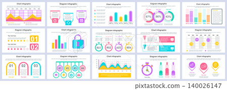 Bundle business and finance infographics presentation slides template. Different charts, diagrams, workflow, flowchart, timeline, schemes design template. Vector info graphic and infographics set. 140026147