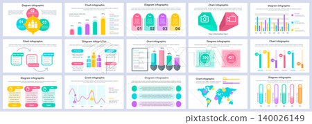 Bundle business and finance infographics presentation slides template. Different charts, diagrams, workflow, flowchart, timeline, schemes design template. Vector info graphic and infographics set. 140026149