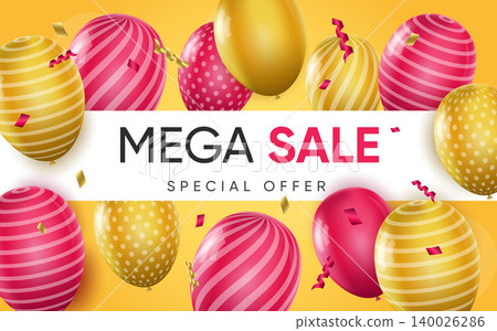 3d poster of Mega Sale realistic design. Special Offer of discount price website background. Shopping, purchases, marketing promotion, save money concept. Vector illustration of advertising web banner 3d poster of Mega Sale realistic design. Special Offer of discount price website background. Shopping, purchases, marketing promotion, save money concept. Vector illustration of advertising web banner 140026286