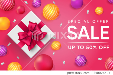 3d poster of Special offer Sale up to 50 percent off discount price realistic design. Flyer promotion website background. Customer gifts, loyalty program. Vector illustration of advertising web banner 3d poster of Special offer Sale up to 50 percent off discount price realistic design. Flyer promotion website background. Customer gifts, loyalty program. Vector illustration of advertising web banner 140026304