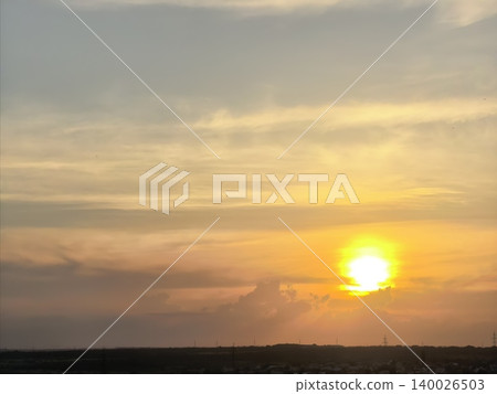 Golden Sunset Glowing Above Rural Horizon And Clouds Golden Sunset Glowing Above Rural Horizon And Clouds 140026503