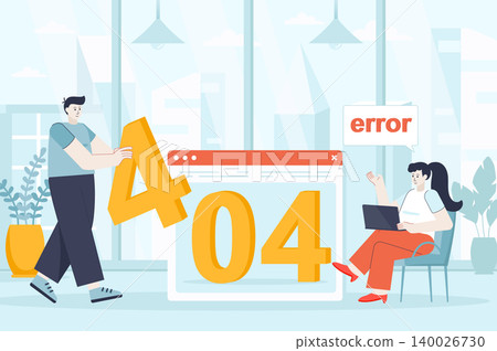 404 page error concept in flat design. Development team working on problem site scene. Technology department fixes error on broken webpage. Vector illustration of people characters for landing page 404 page error concept in flat design. Development team working on problem site scene. Technology department fixes error on broken webpage. Vector illustration of people characters for landing page 140026730
