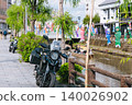 A storehouse, carp streamers, and a motorcycle in Tochigi City. 140026902