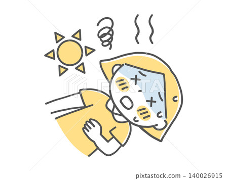 A monochrome illustration of a girl losing consciousness due to heatstroke. 140026915