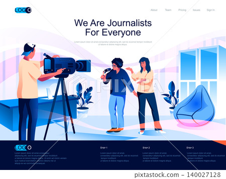 We are Journalists for everyone isometric landing page. Breaking news isometry website page. Correspondent and cameraman making reportage web concept, vector illustration with people characters. We are Journalists for everyone isometric landing page. Breaking news isometry website page. Correspondent and cameraman making reportage web concept, vector illustration with people characters. 140027128