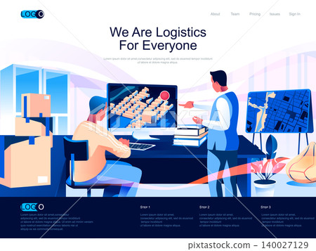 We are logistics for everyone isometric landing page. Warehousing and shipping isometry website page. Logistician planning delivery route web concept, vector illustration with people characters. We are logistics for everyone isometric landing page. Warehousing and shipping isometry website page. Logistician planning delivery route web concept, vector illustration with people characters. 140027129
