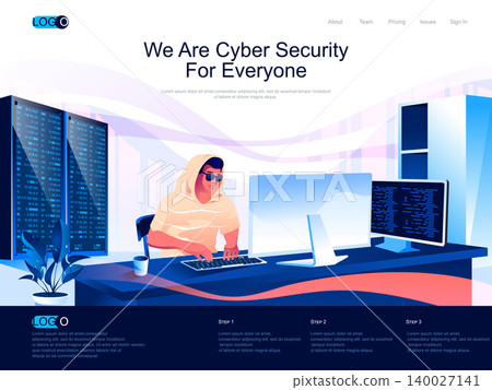 We are Cyber Security for everyone isometric landing page. Cybersecurity assistance provider isometry website. IT specialist working on computer web concept, vector illustration with people character. 140027141