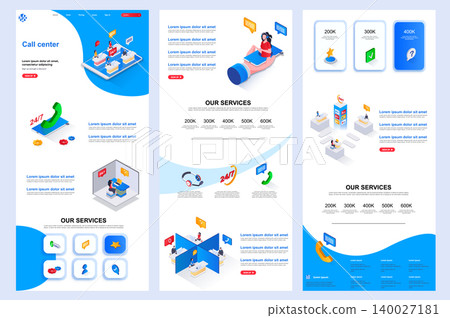 Call center isometric landing page. Online consultation, customer support corporate website design template. Web banner template with header, middle content and footer. Call center isometric landing page. Online consultation, customer support corporate website design template. Web banner template with header, middle content and footer. 140027181