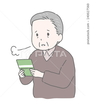 一位老人看著他的存摺嘆了口氣。 140027560