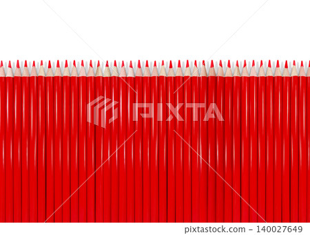 Several red wooden pencils are placed on a white background. 140027649