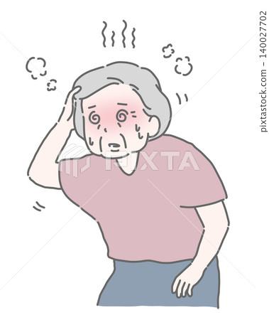 An elderly woman is experiencing dizziness due to heatstroke. 140027702