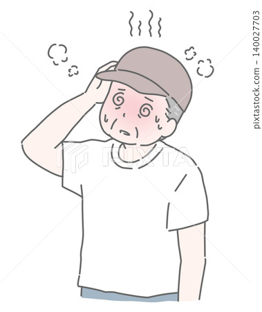 An elderly man is dizzy from heatstroke. An elderly man is dizzy from heatstroke. 140027703
