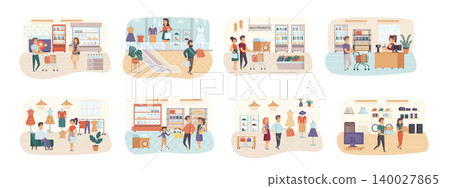 Shopping bundle of scenes with people characters. Shopping bundle of scenes with people characters. 140027865