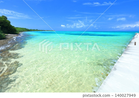 [Okinawa Prefecture] Taketomi Island's West Pier under a clear sky 140027949