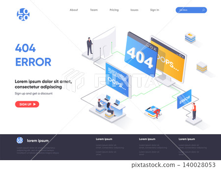 404 error isometric landing page design. Web page not found isometry concept. System updates, internet disconnect, site undergoing maintenance flat design. Vector illustration with people characters. 404 error isometric landing page design. Web page not found isometry concept. System updates, internet disconnect, site undergoing maintenance flat design. Vector illustration with people characters. 140028053
