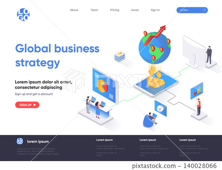Global business strategy isometric landing page. International corporation management isometry concept. Data analysis and strategy planning flat web page. Vector illustration with people characters. Global business strategy isometric landing page. International corporation management isometry concept. Data analysis and strategy planning flat web page. Vector illustration with people characters. 140028066