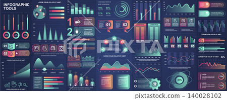 Bundle infographic UI, UX, KIT elements with charts, diagrams, workflow, flowchart, timeline, online statistics, marketing icons elements design template. Vector info graphics and infographics set. 140028102