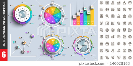 Bundle 3d infographics vector design template with set business icons pixel perfect. Can be used for steps, business processes, workflow, diagram, flowchart concept, marketing icons, info graphics. Bundle 3d infographics vector design template with set business icons pixel perfect. Can be used for steps, business processes, workflow, diagram, flowchart concept, marketing icons, info graphics. 140028163