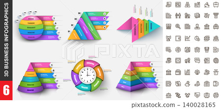 Bundle 3d infographics vector design template with set business icons pixel perfect. Can be used for steps, business processes, workflow, diagram, flowchart concept, marketing icons, info graphics. Bundle 3d infographics vector design template with set business icons pixel perfect. Can be used for steps, business processes, workflow, diagram, flowchart concept, marketing icons, info graphics. 140028165
