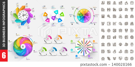 Bundle 3d infographics vector design template with set business icons pixel perfect. Can be used for steps, business processes, workflow, diagram, flowchart concept, marketing icons, info graphics. Bundle 3d infographics vector design template with set business icons pixel perfect. Can be used for steps, business processes, workflow, diagram, flowchart concept, marketing icons, info graphics. 140028166