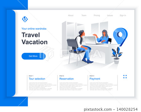 Travel vacation isometric landing page. Travel agent consultation and help to client choosing tour situation. Journey planning and organization, hotel and tickets booking perspective flat design. Travel vacation isometric landing page. Travel agent consultation and help to client choosing tour situation. Journey planning and organization, hotel and tickets booking perspective flat design. 140028254