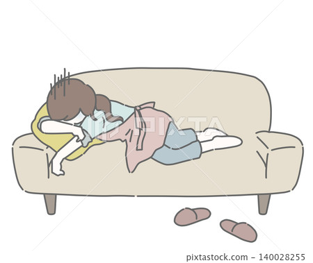 A housewife slumped over on the sofa A housewife slumped over on the sofa 140028255