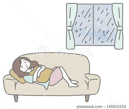 A woman lying down due to feeling unwell caused by low pressure. A woman lying down due to feeling unwell caused by low pressure. 140028258