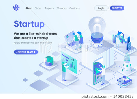 Startup project isometric landing page. Startup founding, business idea generation and development. Innovation solution template for CMS and website builder. Isometry scene with people characters. Startup project isometric landing page. Startup founding, business idea generation and development. Innovation solution template for CMS and website builder. Isometry scene with people characters. 140028432