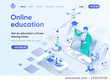 Online education isometric landing page. Distance learning, professional courses and skills development. Interactive study template for CMS and website builder. Isometry scene with people characters. Online education isometric landing page. Distance learning, professional courses and skills development. Interactive study template for CMS and website builder. Isometry scene with people characters. 140028436