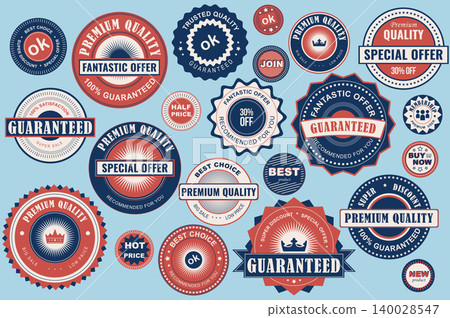 Collection sale labels. Stickers premium quality flat style for social media ads and banners, website badges, marketing, labels and stickers for online shopping templates. Vector illustration. 140028547