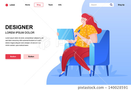 Designer flat landing page composition. Professional digital artist or designer using graphic tablet. Colorful people character with noise texture vector illustration. Visual design and creativity Designer flat landing page composition. Professional digital artist or designer using graphic tablet. Colorful people character with noise texture vector illustration. Visual design and creativity 140028591