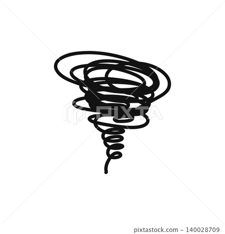 A simple, hand-drawn illustration of a swirling black line tornado, representing a disaster or natural phenomenon. A simple, hand-drawn illustration of a swirling black line tornado, representing a disaster or natural phenomenon. 140028709