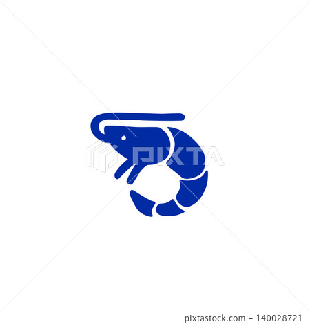 A simple and cute silhouette illustration of a blue shrimp, on a white background, suitable for use in food and seafood-related materials. A simple and cute silhouette illustration of a blue shrimp, on a white background, suitable for use in food and seafood-related materials. 140028721