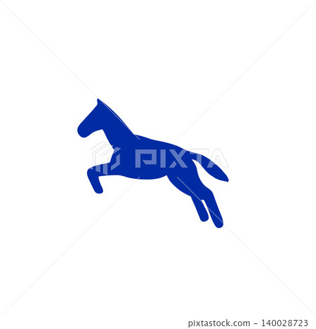 A dynamic silhouette illustration of a blue horse on a white background, perfect for sports and events. A dynamic silhouette illustration of a blue horse on a white background, perfect for sports and events. 140028723