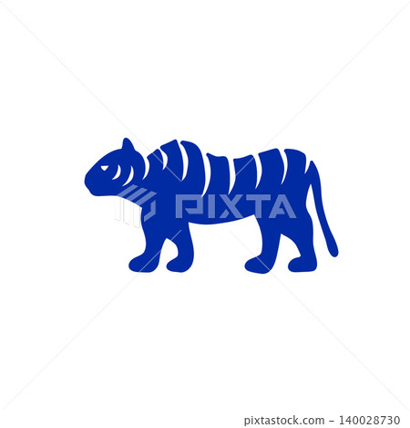 Blue tiger silhouette illustration, white background, powerful animal design Blue tiger silhouette illustration, white background, powerful animal design 140028730